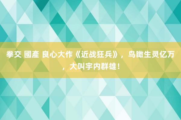 拳交 國產 良心大作《近战狂兵》，鸟瞰生灵亿万，大叫宇内群雄！