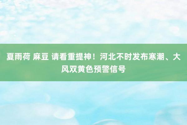 夏雨荷 麻豆 请看重提神！河北不时发布寒潮、大风双黄色预警信号